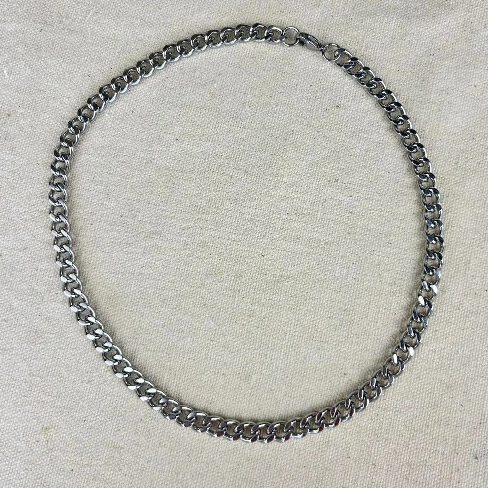 Vintage Y2K silver cuban link cyber punk style necklace emo goth 7mm